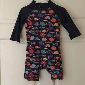 Bonverano 12-18M Swimsuit Rash-guard Long Sleeve Blue Zip Up Back Colorful Fish